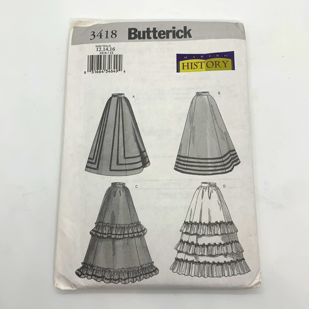 Butterick Making History UNCUT 3418 Flared Skirt Sewing Pattern Size 12 - 14 -16